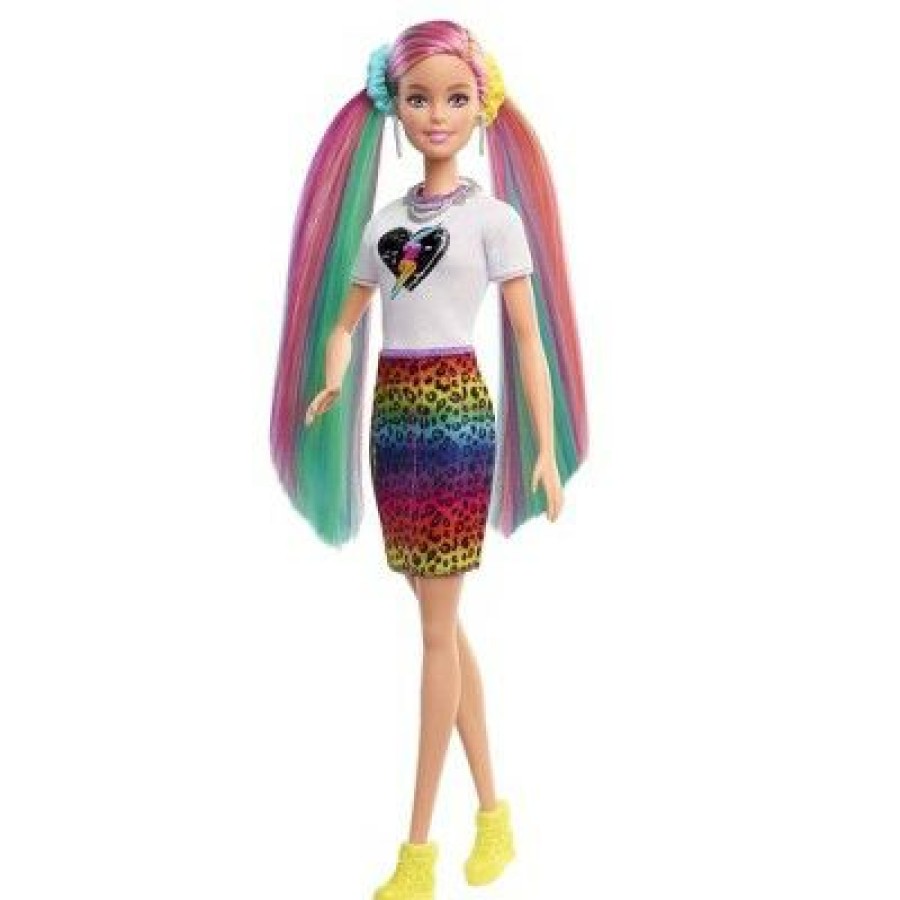 * Barbie Leopard Rainbow Hair Doll Rainbow Skirt