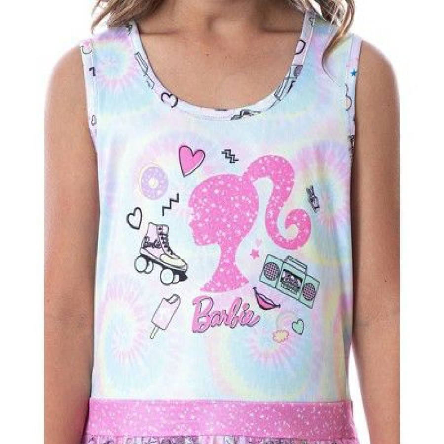 * Intimo Barbie Girls' Tie-Dye Kids Tank Nightgown Pajama With Tulle Skirt Overlay