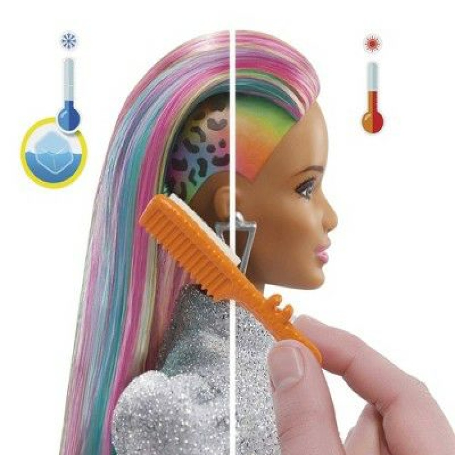 * Barbie Leopard Rainbow Hair Doll Silver Top