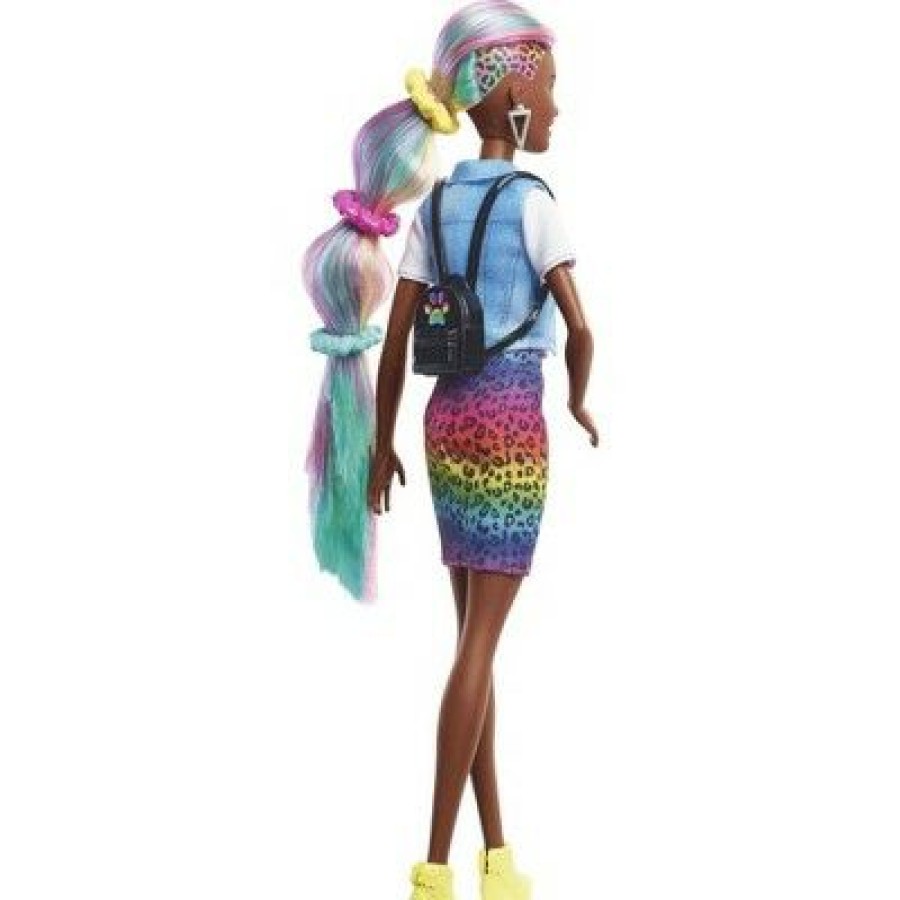 * Barbie Leopard Rainbow Hair Doll Animal Print Skirt