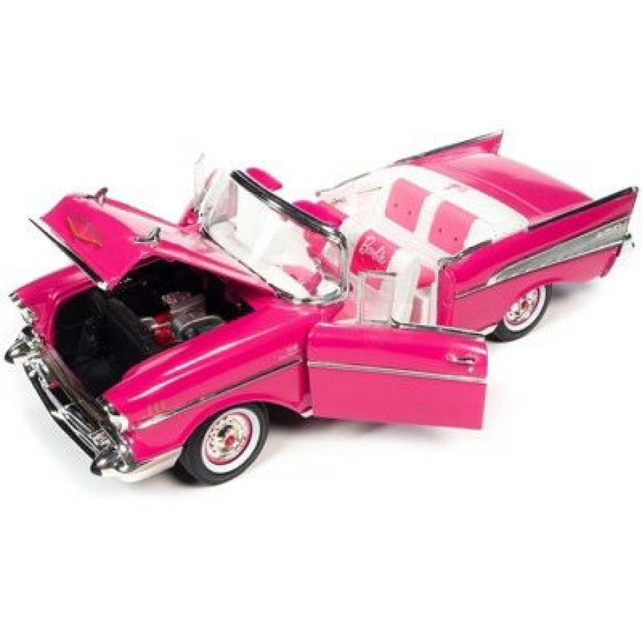 * 1957 Chevrolet Bel Air Convertible Pink "Barbie" "Silver Screen Machines" 1/18 Diecast Model Car By Auto World