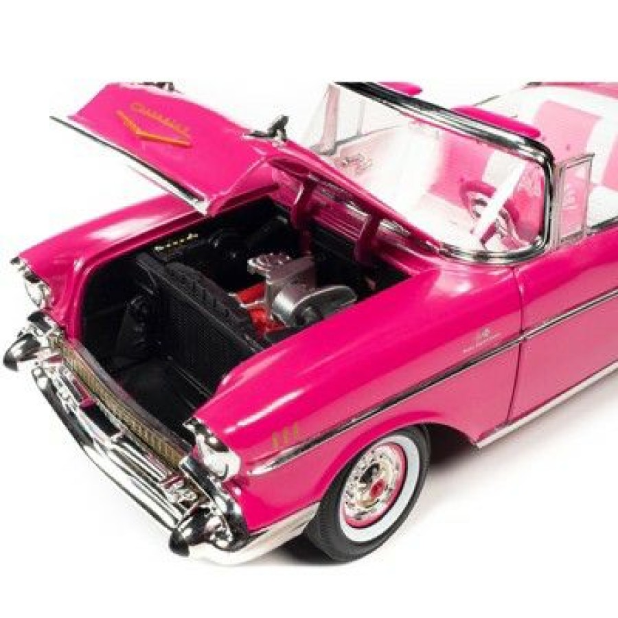 * 1957 Chevrolet Bel Air Convertible Pink "Barbie" "Silver Screen Machines" 1/18 Diecast Model Car By Auto World