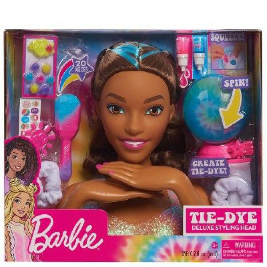 * Barbie Tie-Dye Deluxe Styling Head Brunette Hair With Blue Highlights