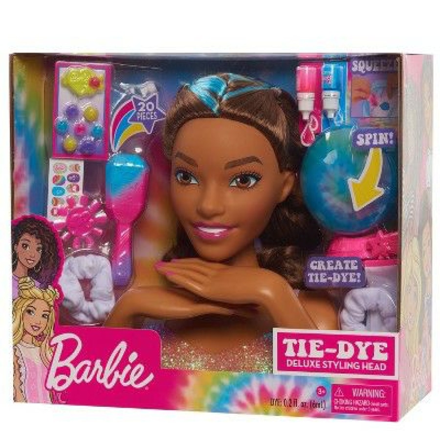 * Barbie Tie-Dye Deluxe Styling Head Brunette Hair With Blue Highlights