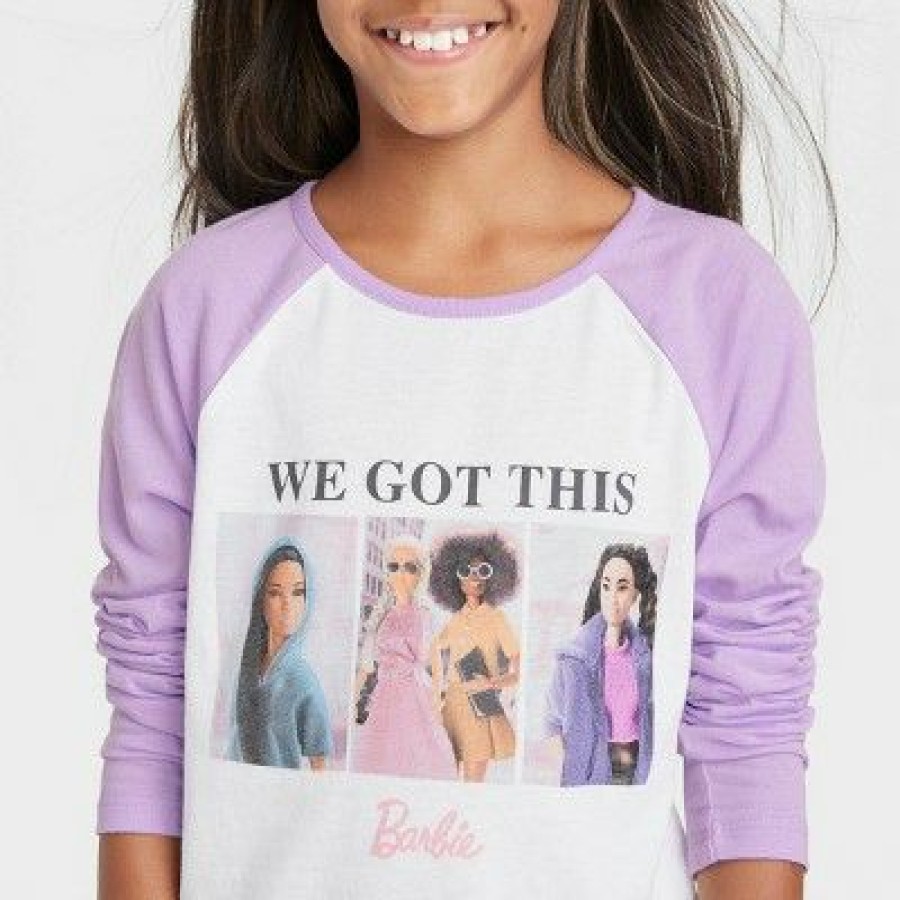 * Girls' Barbie 'We Got This' Long Sleeve Raglan Graphic T-Shirt Purple