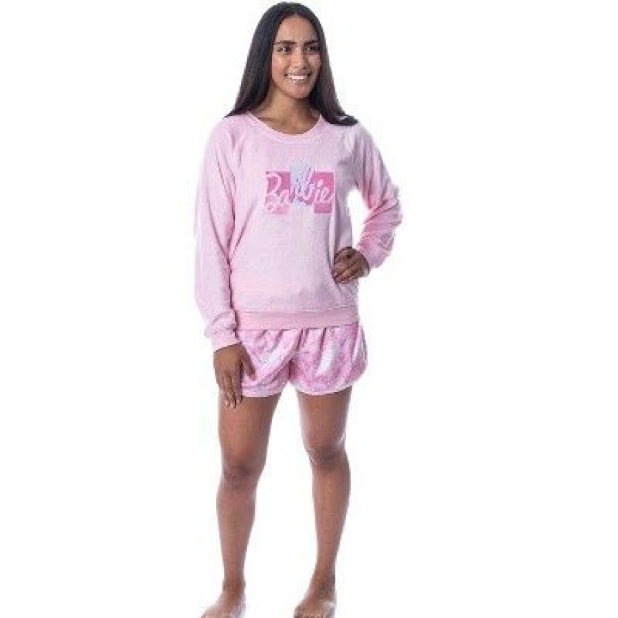 * Intimo Mattel Womens' Barbie Classic Logo Sweater And Shorts Sleep Pajama Set