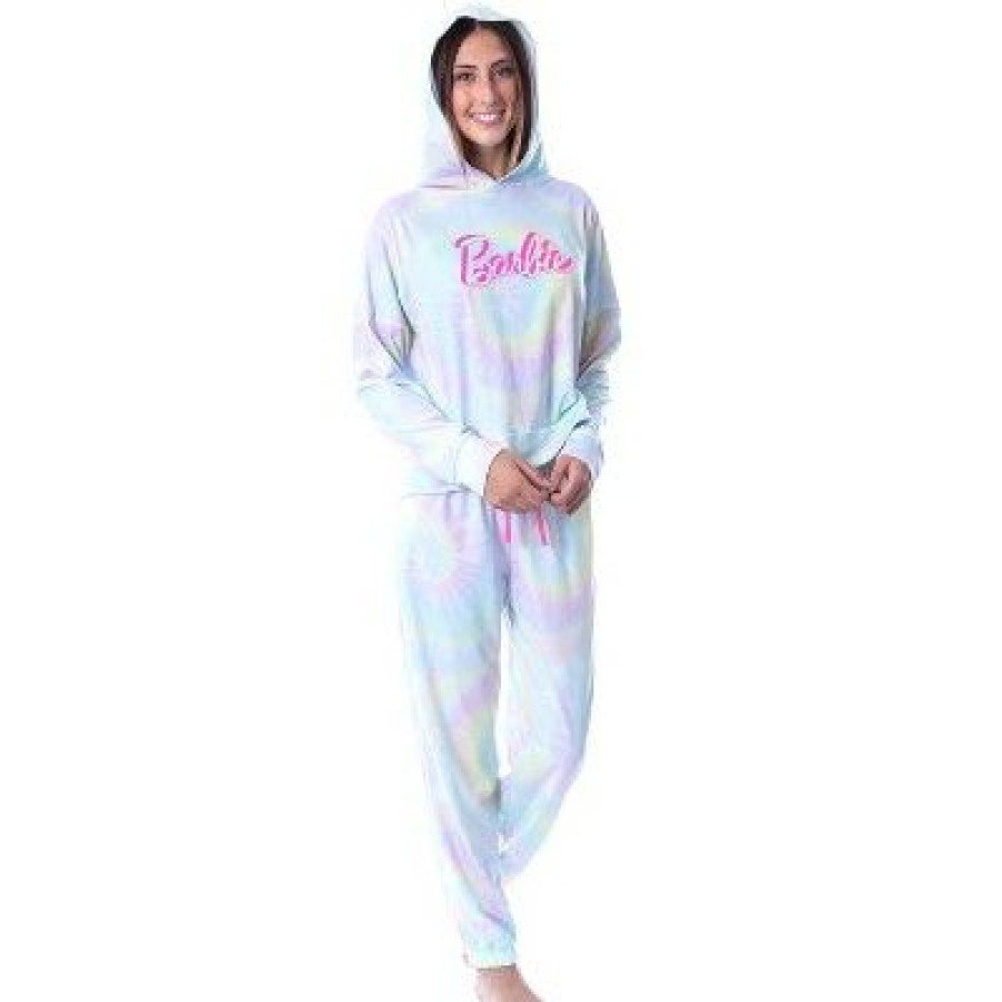 * Intimo Mattel Barbie Doll Logo Tie Dye Womens' Pajama Cropped Hooded Jogger Set