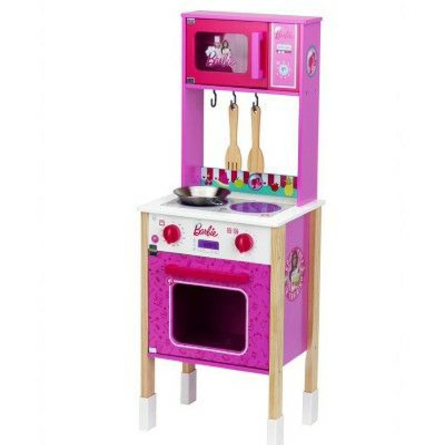 * Theo Klein Barbie Epic Chef Wooden Toy Kitchen Cooking Playset With Pretend Play Oven, Microwave, And Utensils For Kids 3 And Up