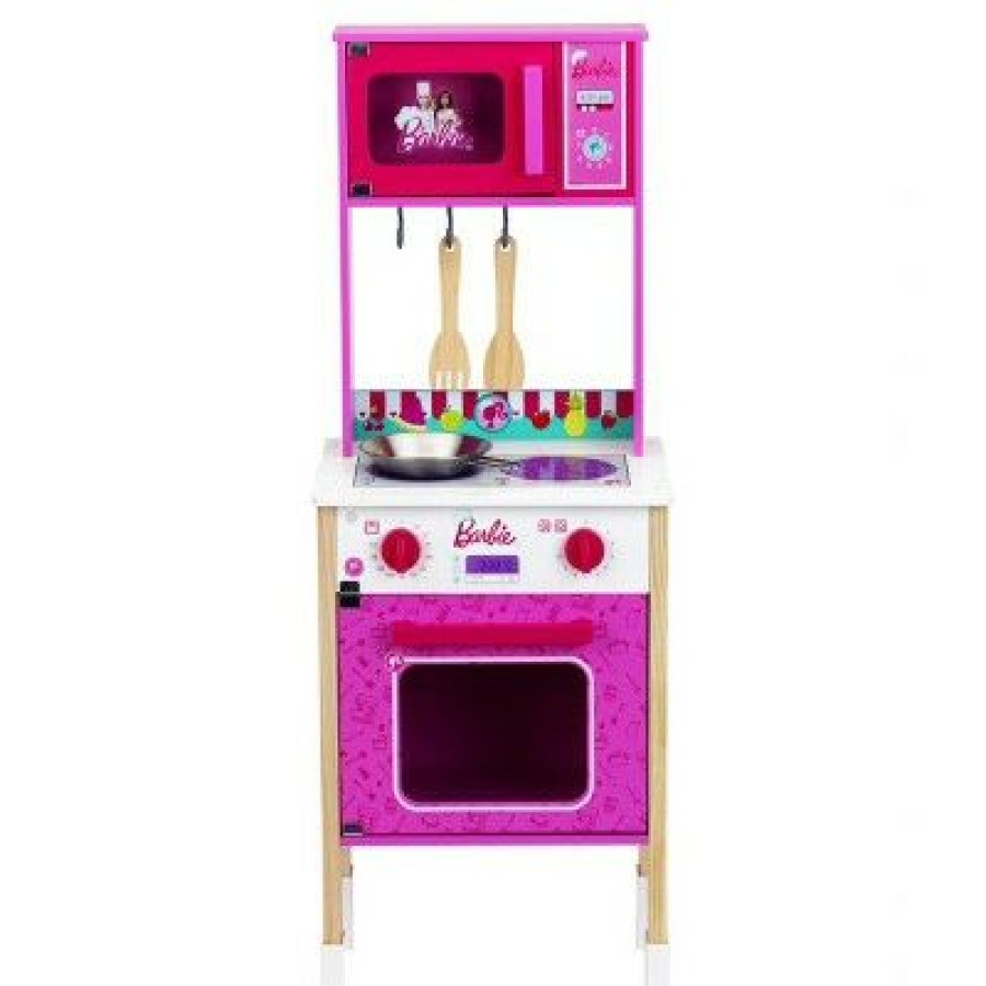 * Theo Klein Barbie Epic Chef Wooden Toy Kitchen Cooking Playset With Pretend Play Oven, Microwave, And Utensils For Kids 3 And Up